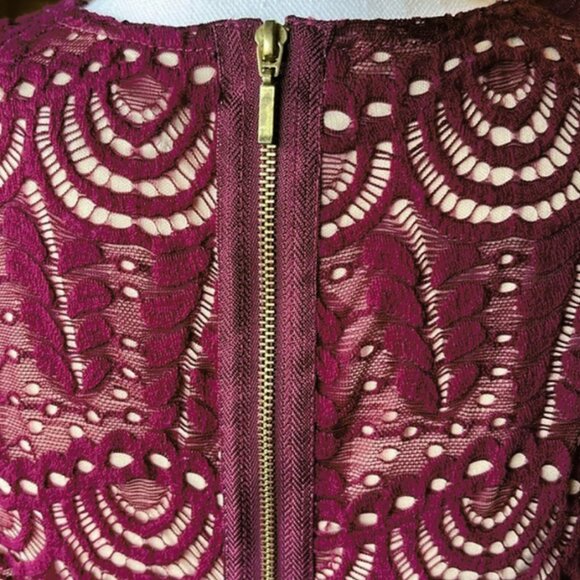 Sharango NWT Bordeaux/Blush Lace Overlay Day Wear/Cocktail Sheath Dress, Size 16 - Picture 7 of 10